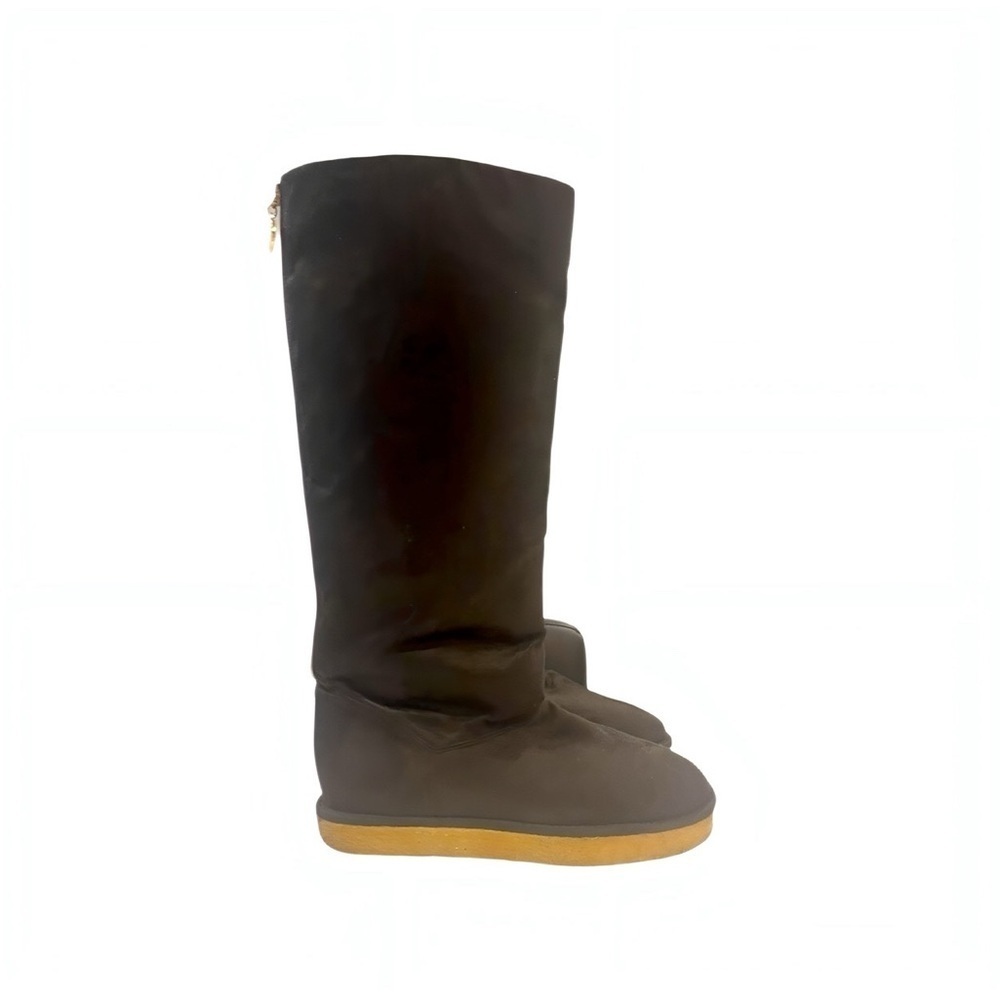 Stella McCartney Black Suede Tall Faux Fur Zip Boots Size 8.5